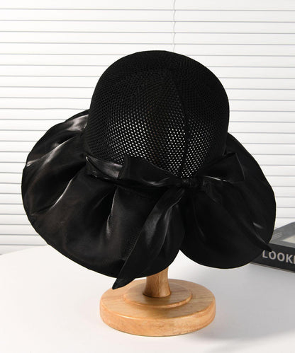 2025 New Dark Khaki Knit Patchwork Satin Bow Bucket Hat