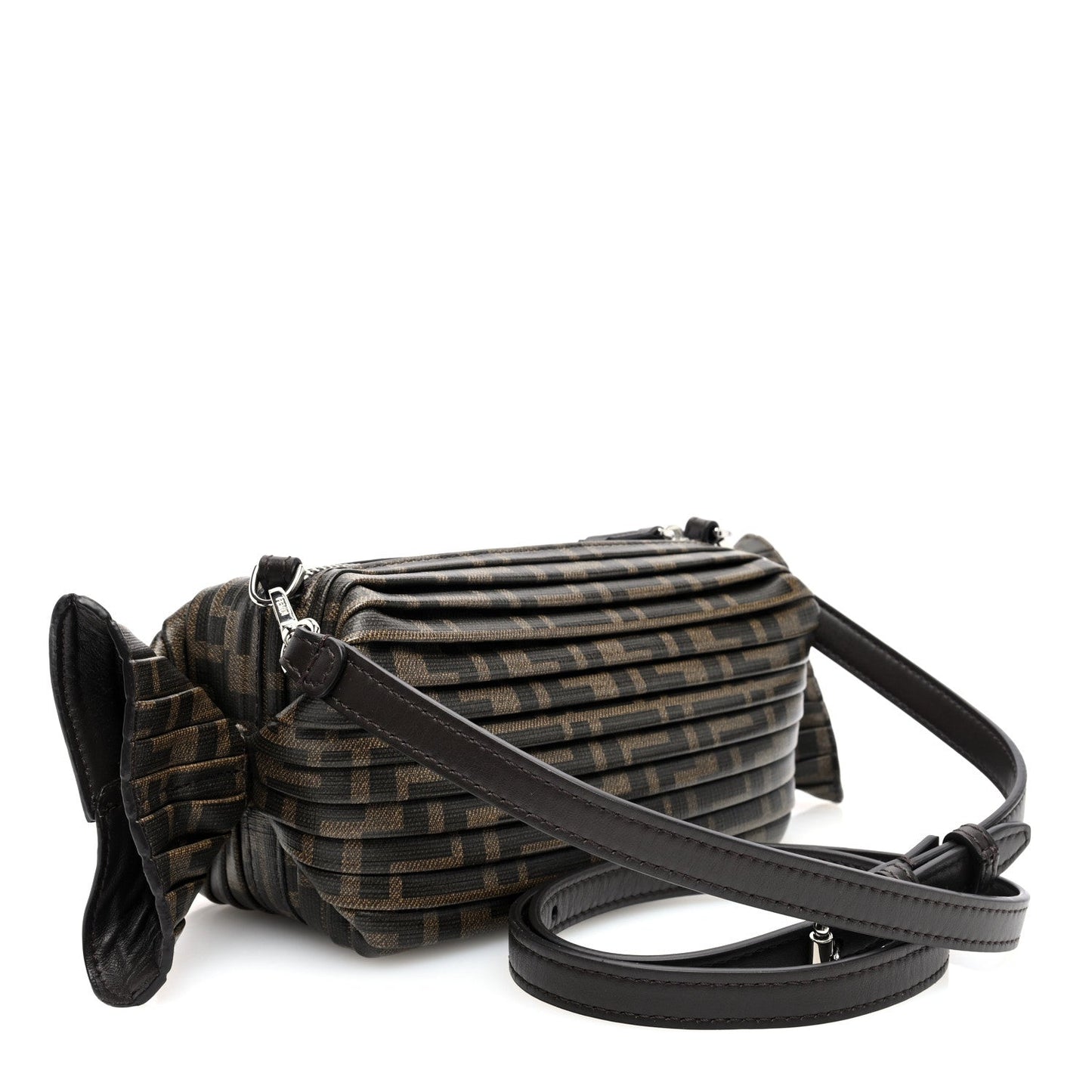 Glazed Fabric FF Pleated Candy Bag Brown