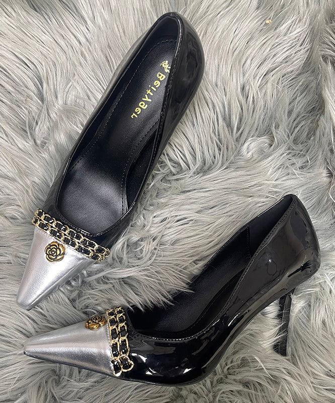 Black High Heels Stiletto Sheepskin Chic Splicing Sequined Linked