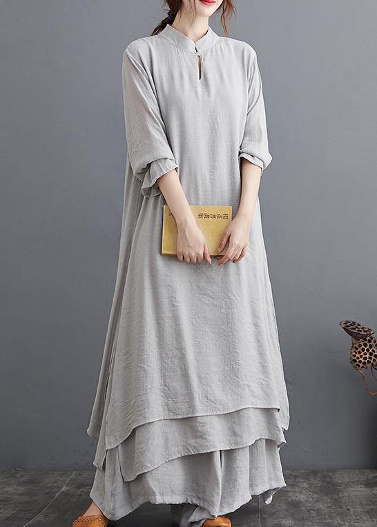 Gray Medium Length Dress Casual Wide Leg Pants Two Piece Set