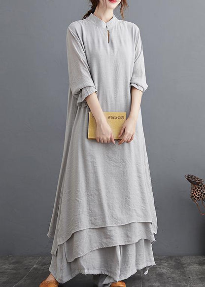Gray Medium Length Dress Casual Wide Leg Pants Two Piece Set