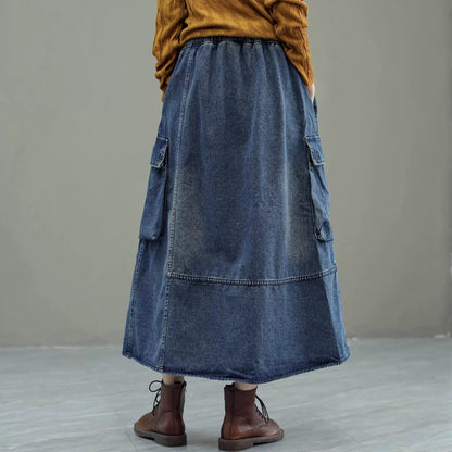 Autumn Retro Loose Patchwork Denim Skirt