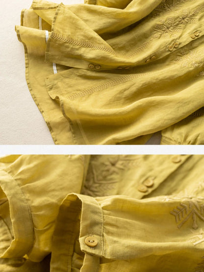 Embroidered Half Sleeve Casual Linen Shirt Top