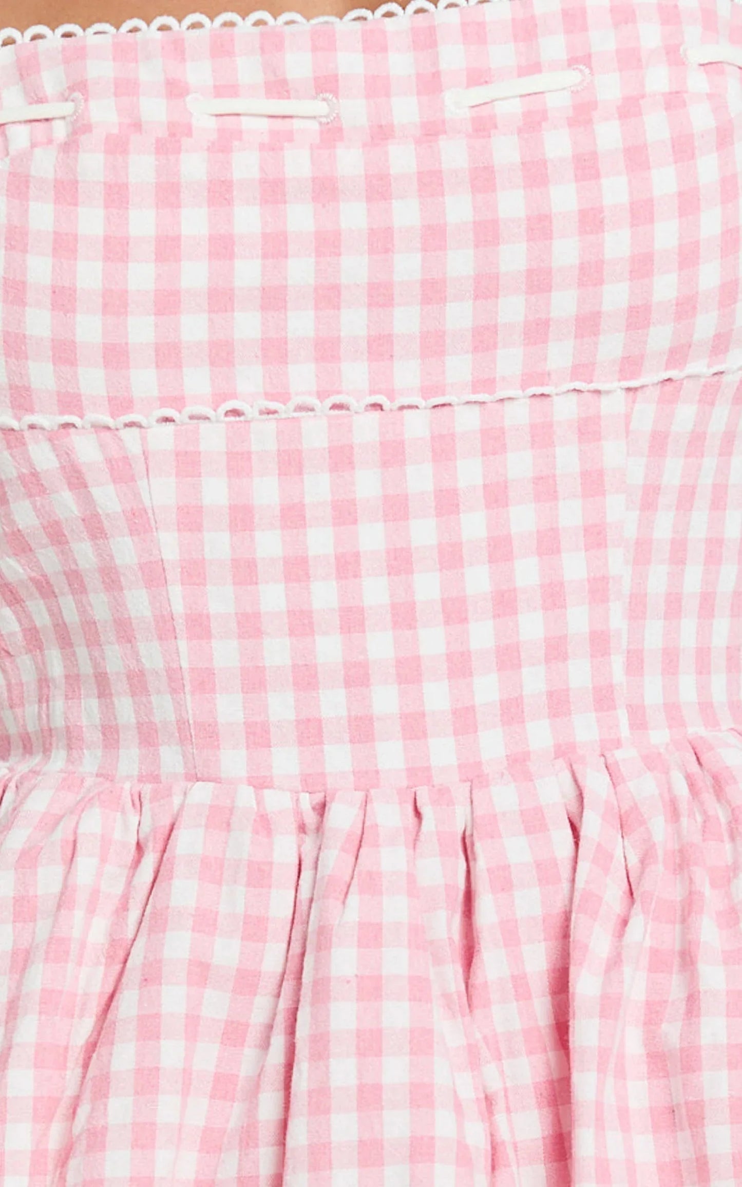 Caitlin Mini Dress - Gingham Square Neck Fit And Flare Dress In Pink