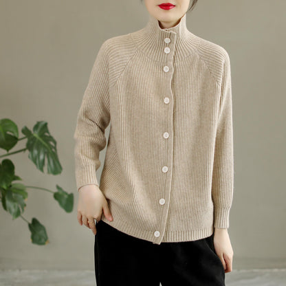 Autumn Winter Casual Solid Stripe Knitted Cardigan