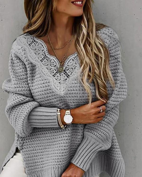 Handmade Lace V Neck Sweater