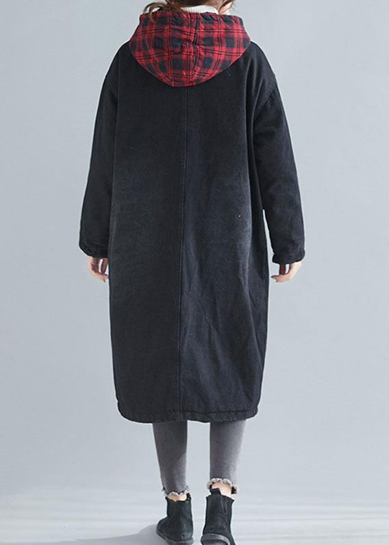 Unique denim black fine casual coats women Inspiration hooded patchwork  outwears
