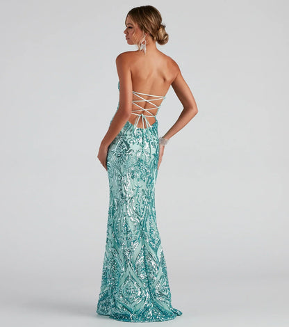 Cordelia Formal Damask Sequin Dress