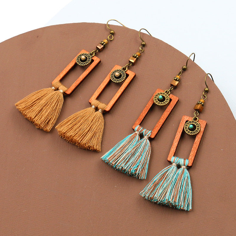 Boho Vintage Square Fringe Earrings