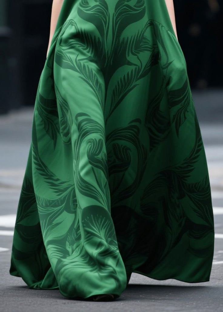 Plus Size Tea Green Oversized Print Chiffon Holiday Dress Sleeveless