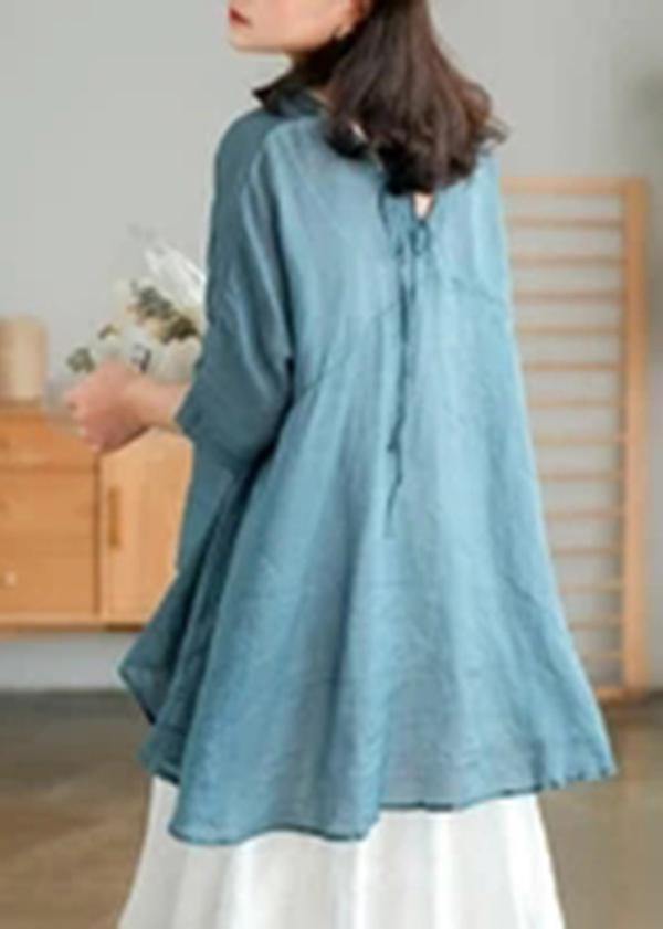 Women Orange Ramie Lace-up Pure Color Irregular Casual T-shirt