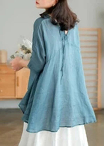 Women Orange Ramie Lace-up Pure Color Irregular Casual T-shirt
