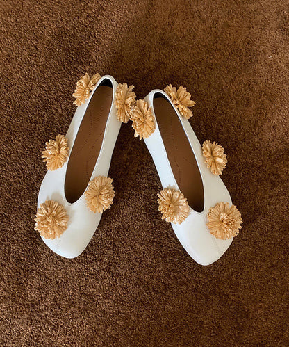 New Floral Splicing Flat Shoes Women Black Sheepskin