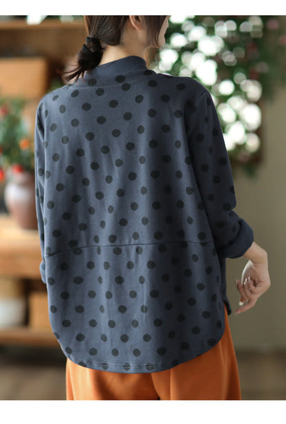 Vintage Polka-Dot Print Top-Paneled Cotton T-Shirt