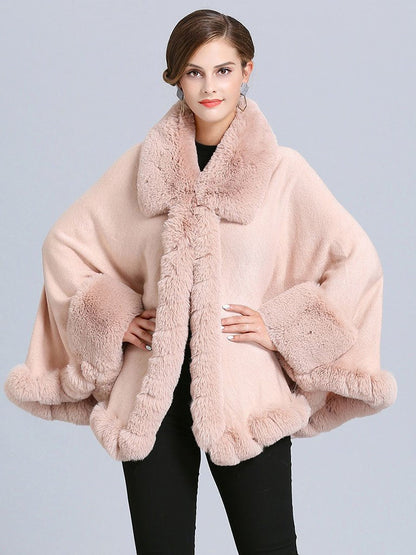 Women Poncho Sweater Faux Fur Coat Shawl Collar