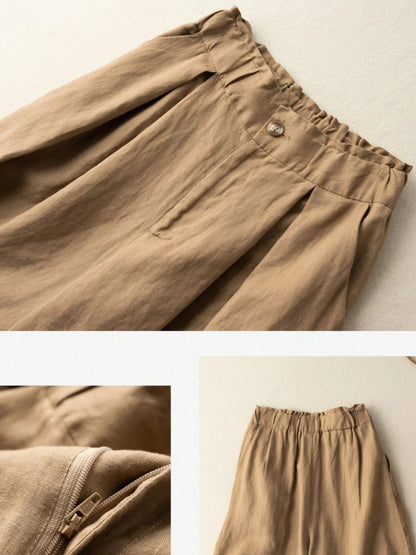Pure Color Wide-leg Casual Linen Shorts
