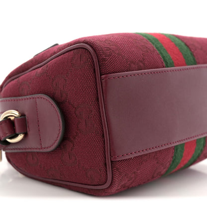 GG Supreme Monogram Textured Dollar Calfskin Web Super Mini Ophidia Top Handle Bowler Bag Rosso Ancora