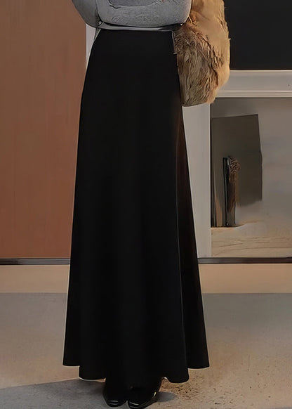 Natural Black Elastic Waist A Line Skirts Spring