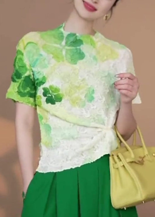 Vintage Green Tie Dye Cotton T Shirts Tops Summer