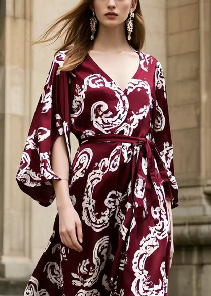 Elegant Mulberry Print Exra Large Hem Chiffon Tunic Dress Summer