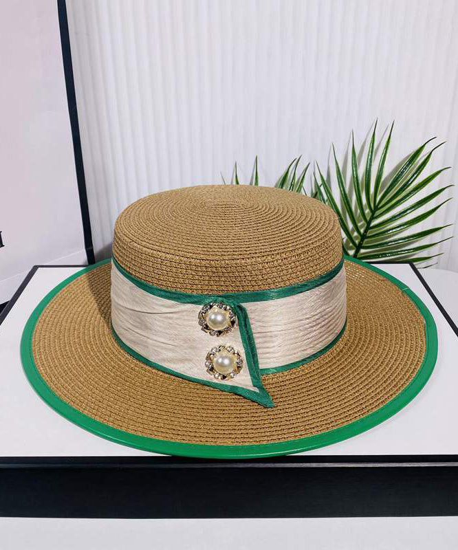 Classy White Versatile Silk Pearl Straw Woven Cloche Hat Summer