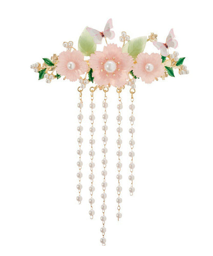 Classy Rainbow Alloy Pearl Butterfly Floral Tassel Hairpin