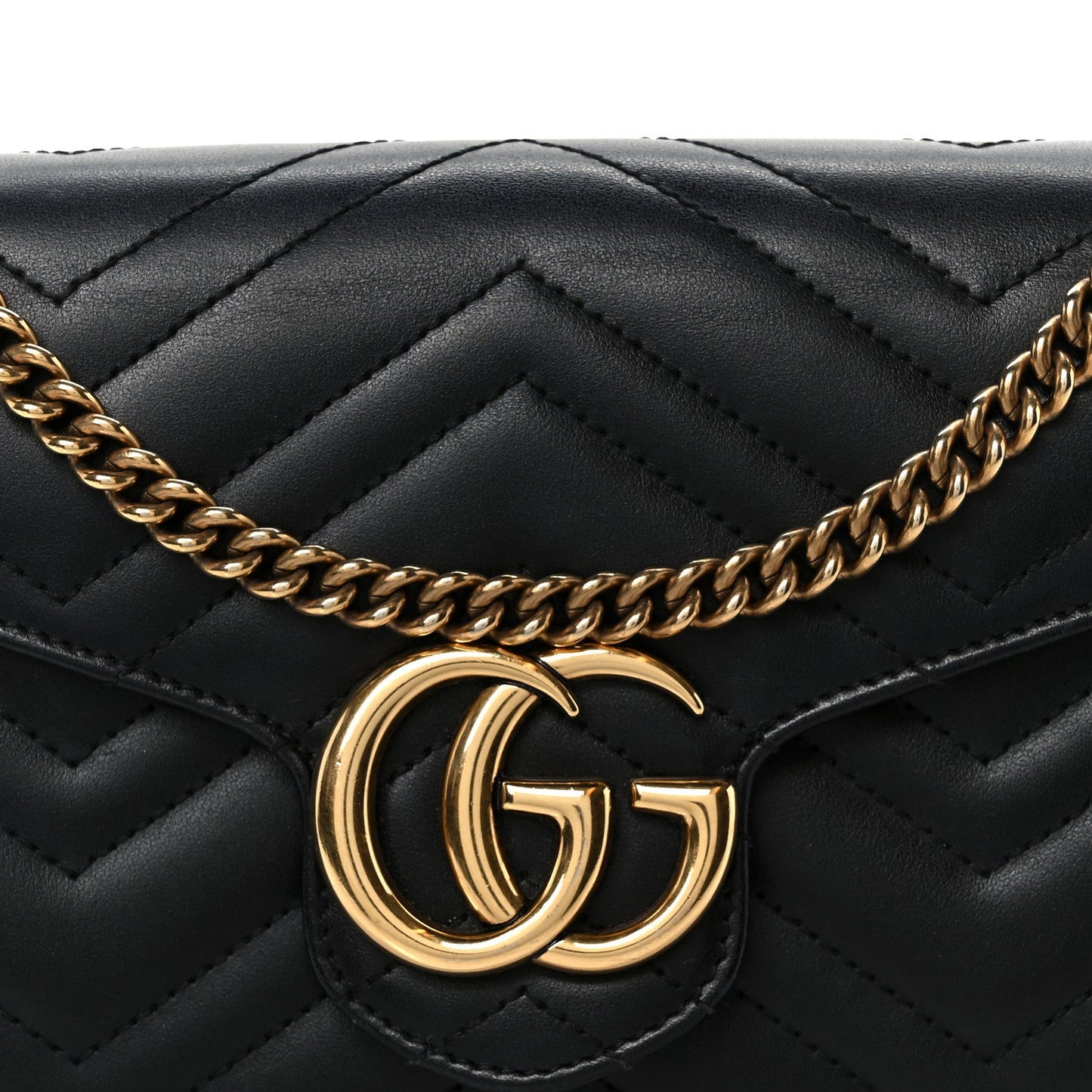 Calfskin Matelasse GG Marmont Chain Wallet Black