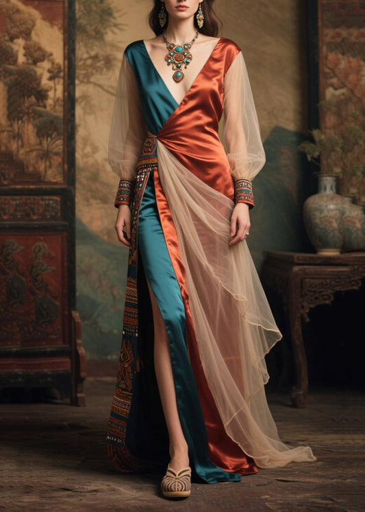 Italian Asymmetrical Patchwork Tulle Side Open Holiday Dresses Summer