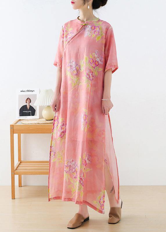 Casual Blue Print Oriental Dresses Summer Ramie