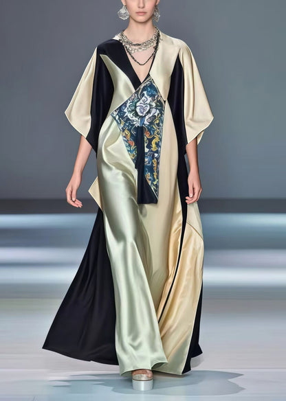 Beautiful Colorblock Asymmetrical Design Oversized Silk Robe Dresses Summer