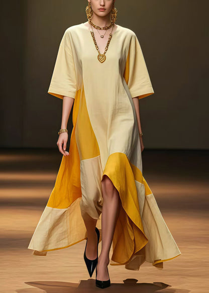 DIY Light Yellow Asymmetrical Patchwork Silk Party Dress Summer