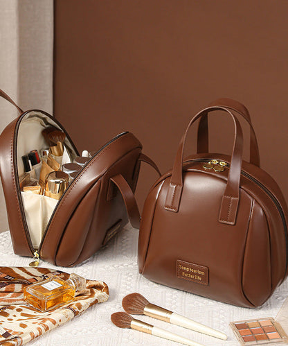 Casual Brown Solid Durable Faux Leather Tote Handbag