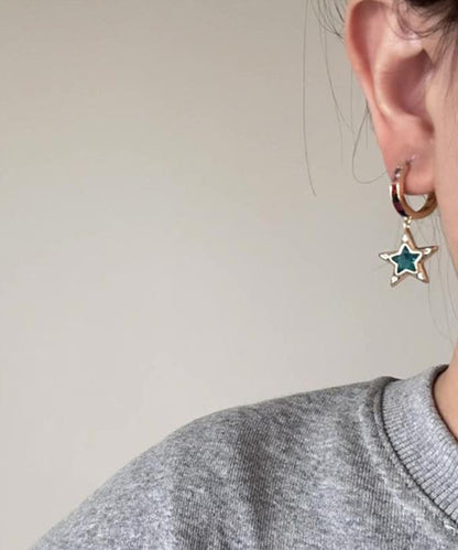 Boutique Gold Copper Alloy Zircon Asymmetrical Srar And Love Hoop Earrings