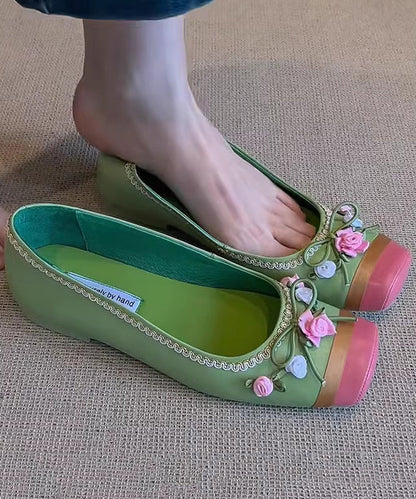 Pink Floral Embroidered Splicing French Flat Shoes For Women