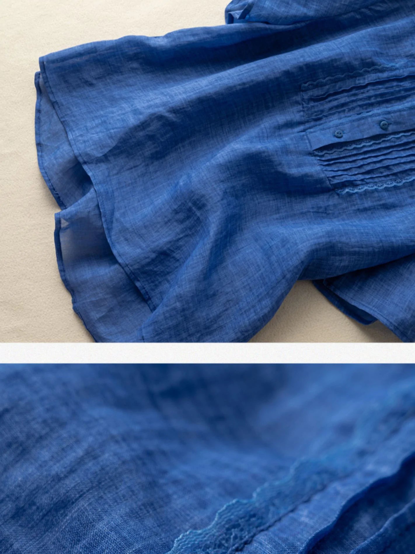 Solid Color Short Sleeve Casual Linen Pleated Top