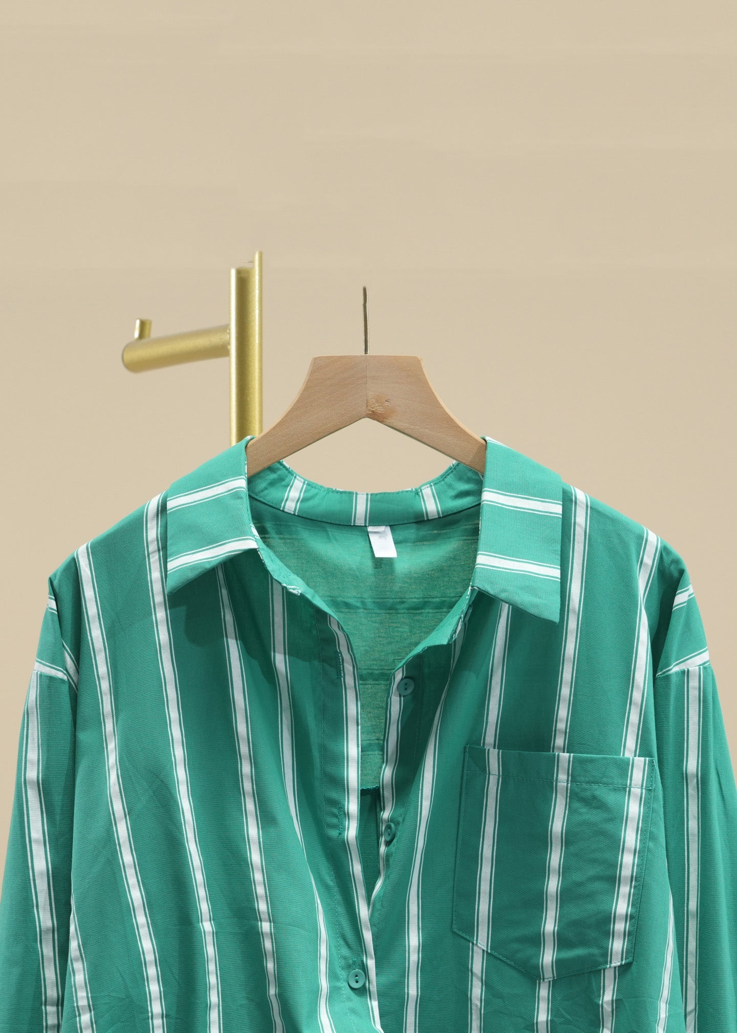 Casual Green Peter Pan Collar Striped Button Cotton Shirt Fall