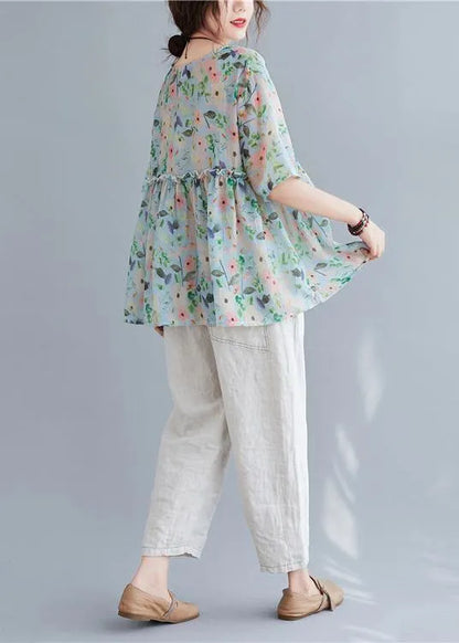 Organic v neck Ruffles summer tops Fashion Ideas floral blouse