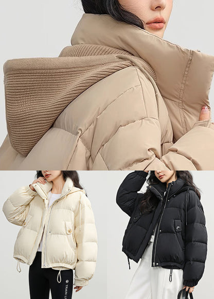 Plus Size White Hooded Pockets Drawstring Duck Down Down Coats Winter