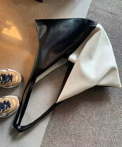 DIY Black White Patchwork Asymmetrical Design Faux Leather Shoulder Handbag