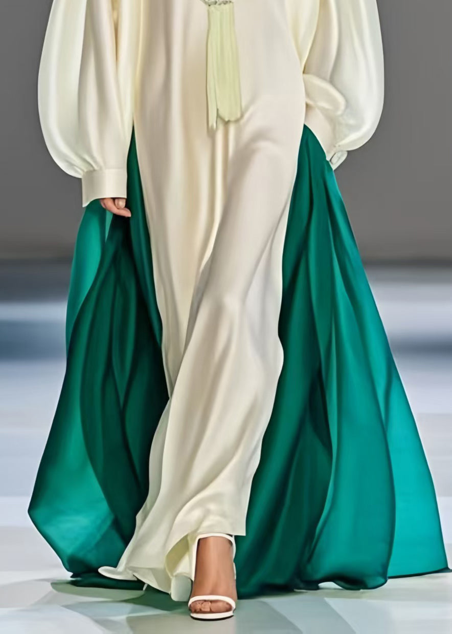 Plus Size White Oversized Patchwork Silk Robe Dresses Spring