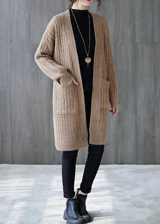 Vintage knit sweat tops trendy plus size khaki pockets baggy coats