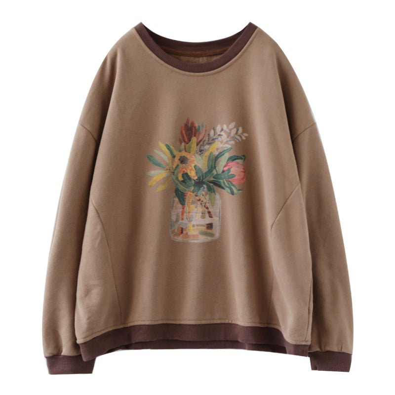 Women  Loose Casual Foral Cotton Sweater