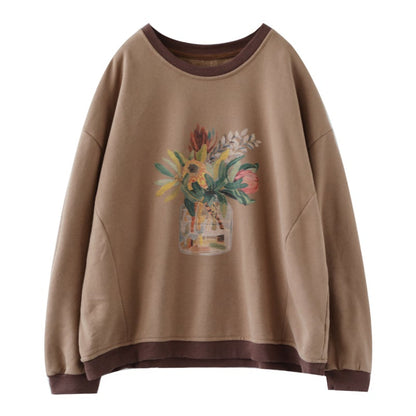 Women  Loose Casual Foral Cotton Sweater