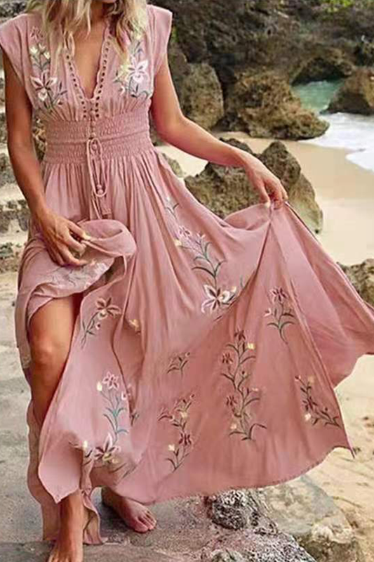 Fashion Solid V Neck Cake  Dresses(4 Colors)
