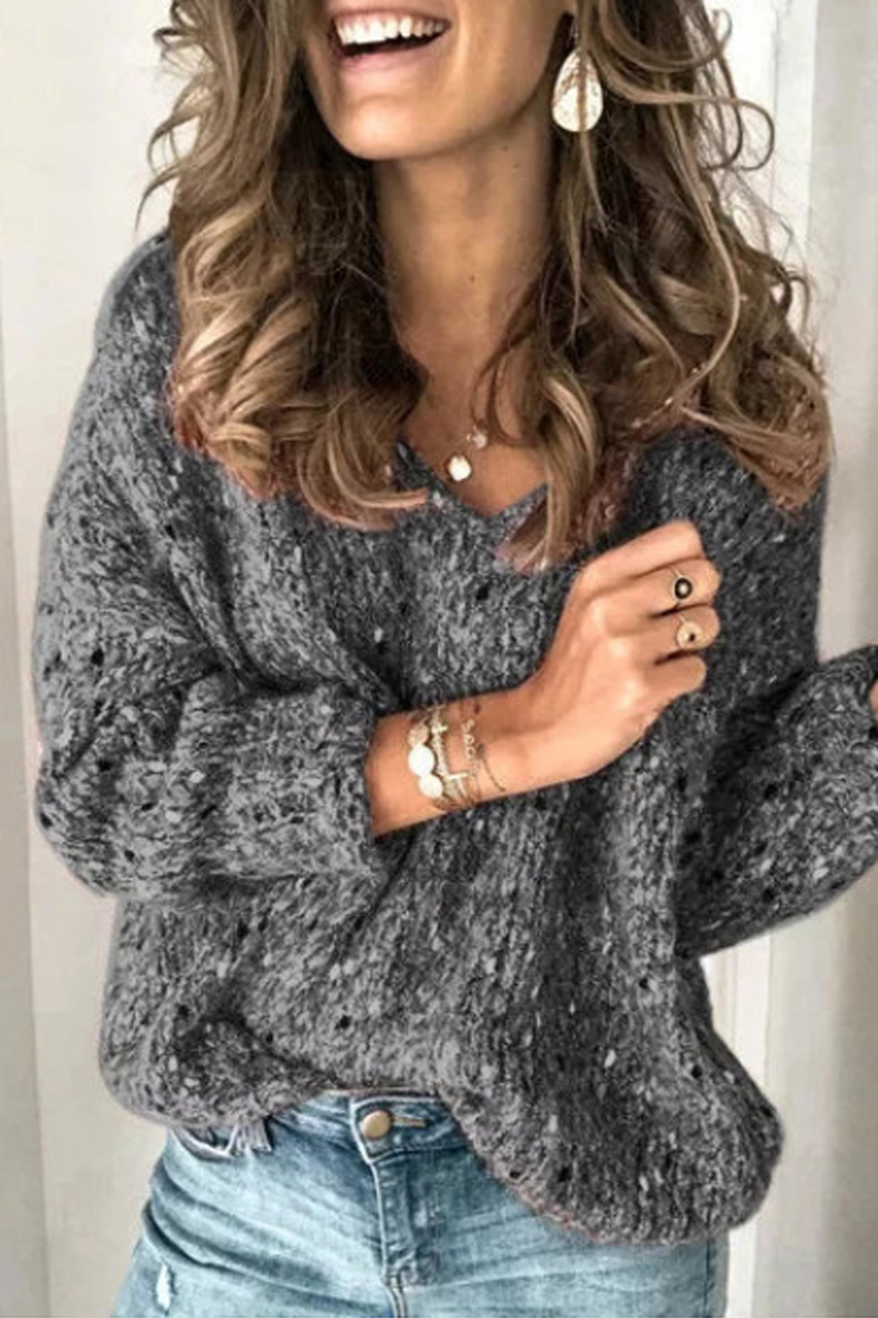 Solid Color Casual V-Neck Sweater