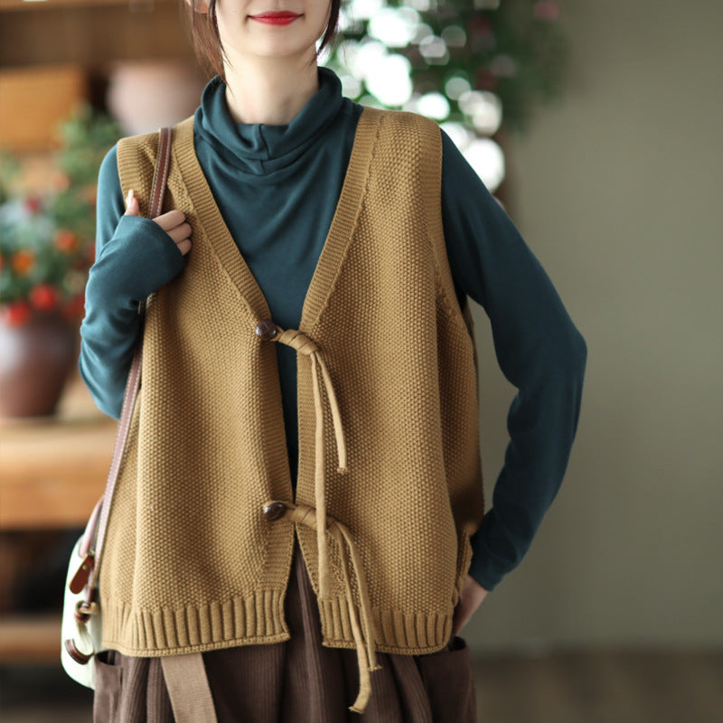 Vintage Cotton Knit Sleeveless V-Neck Vest