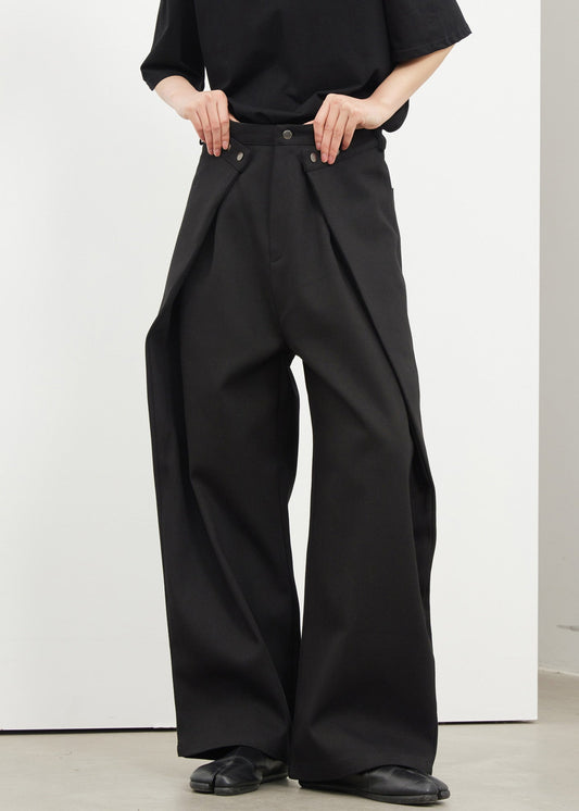 Novelty Black Pockets Patchwork Wide Leg Pants