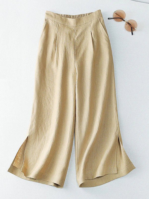 Loosen Hight Waist Solid Cropped Line Pants