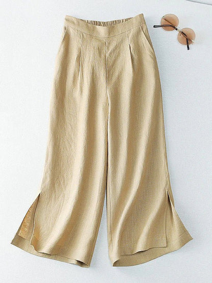 Loosen Hight Waist Solid Cropped Line Pants