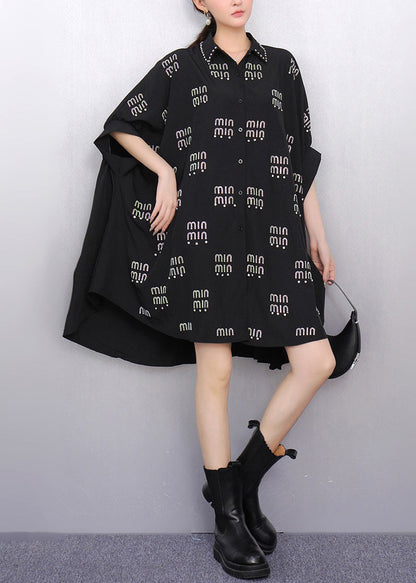 Plus Size Black Oversized Letter Zircon Long Tops Summer
